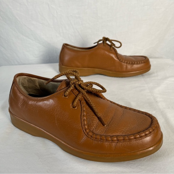 Vintage 70s Florsheim Comfortech men’s 9EEE beige leather derbies rubber soles - Picture 13 of 16